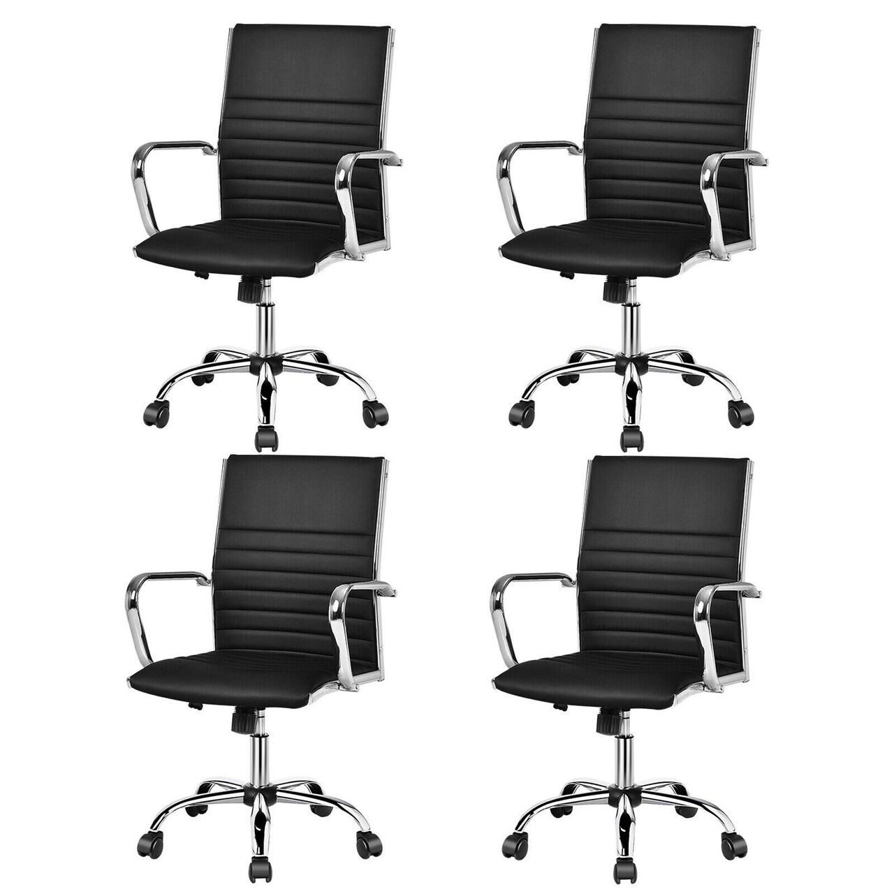 Costway Set of 4 PU Leather Office Chair High Back Conference Task Chair w/Armrests